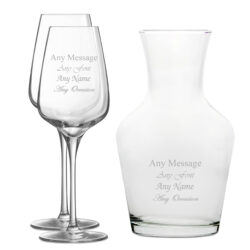 Personalised Engraved Set of 2 Sublym Wine Glass and 1 Litre Vin Carafe Set