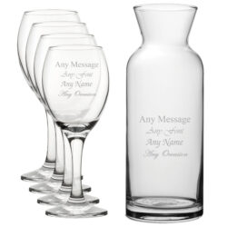 Personalised Engraved Set of 4 Pure Wine Glass and Village Carafe Set
