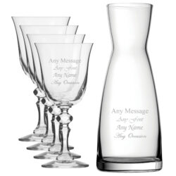 Personalised Engraved Set of 4 Crystal Jasmine Wine Glass and Contemporary Carafe Set