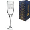 Engraved Champagne Flute with Sorry Our Class is the Reason You Drink Design