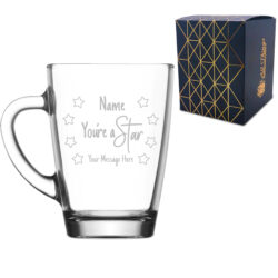 Engraved Glass Coffee Hot Drink Designs Tea Mug with You're A Star Design