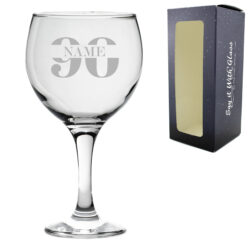 Engraved Gin Balloon Cocktail Glass with Name in 90 Design