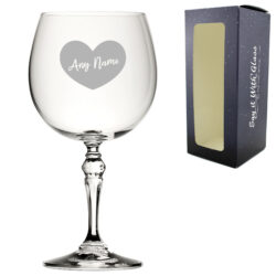 Engraved Crystal Gin and Tonic Cocktail Glass with Name in Heart Design, Personalise with Any Name