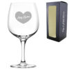 Engraved Spanish Gin Copa Balloon Cocktail Glass with Name in Heart Design, Personalise with Any Name