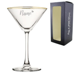 Engraved Gold Rim Martini Cocktail Glass with Name with Heart Design, Personalise with Any Name