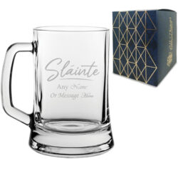 Engraved Beer Tankard with Slainte Script Design, Add a Personalised Message to the Reverse