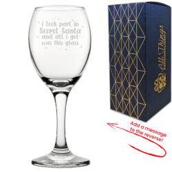 Engraved Wine Glass with Secret Santa Dotted Design, Add Message to Reverse