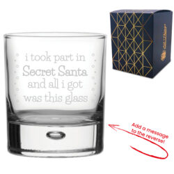 Engraved Whisky Glass with Secret Santa Serif Design, Add Message to Reverse
