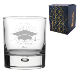 Personalised Engraved Graduation Whisky Tumbler with Grad Cap Burst Design, Personalise with Any Name or Message