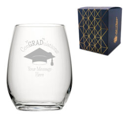 Personalised Engraved Graduation Stemless Wine Glass with 'ConGRADulations' Design, Personalise with Any Name or Message