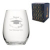 Personalised Engraved Graduation Stemless Wine Glass with 'The Tassel was worth the Hassle' Design, Personalise with Any Name or Message