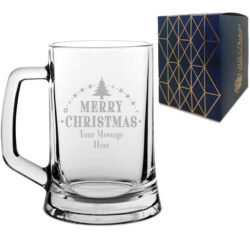 Personalised Engraved Novelty Christmas Beer Mug with Merry Christmas Tree Design, Customise with Any Name or Message