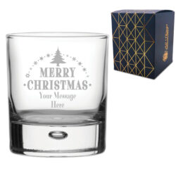 Personalised Engraved Novelty Christmas Bubble Whisky Tumbler Glass with Merry Christmas Tree Design, Customise with Any Name or Message