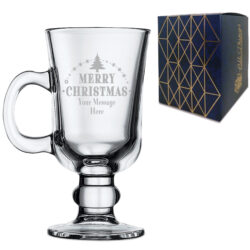 Personalised Engraved Novelty Christmas Irish Coffee Glass Cup with Merry Christmas Tree Design, Customise with Any Name or Message