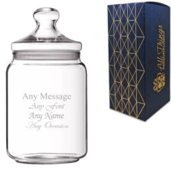 Personalised Engraved 1L Glass Jar with Lid, Customise with Any Name or Message, Gift Box Included