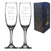 Engraved Wedding Champagne Set Mother/Father of the Bride/groom 2pc, Handwritten Font