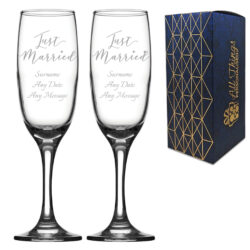 Engraved Wedding Champagne Set, Just Married, Any Message, 7.5oz/221ml