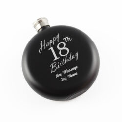 Engraved 5oz Round Black Hip Flask Happy 18th Birthday