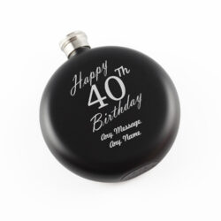 Engraved 5oz Round Black Hip Flask Happy 40th Birthday