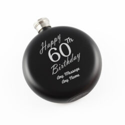 Engraved 5oz Round Black Hip Flask Happy 60th Birthday
