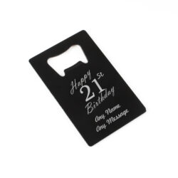 Engraved Portable Wallet Card Bottle Opener Black Happy 21st Birthday