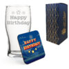 Engraved Pint Glass and Coaster Set, Pixel Happy Birthday, Gift Boxed