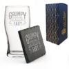 Engraved Pint Glass and Slate Coaster Set, Grumpy Old Fart, Gift Boxed