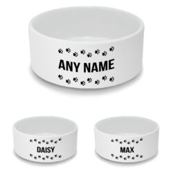 Personalised Cat Bowl with Paw Trails Design