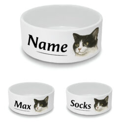 Personalised Cat Bowl with Tuxedo Cat Design