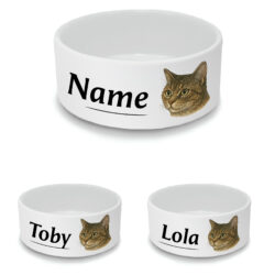 Personalised Small Cat Bowl with Tabby Cat Design