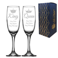 Prom King and Queen Champagne Glasses, Engraved Flutes with Crown Design, Prom Night Award Keepsake Gift, 210ml Gift Boxed, Set of Two