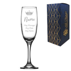 Crown Champagne Flute with Name, Engraved Glass for Prom Queen, Birthday Girl, Bride, Hen Do or Graduate, 210ml Gift Boxed
