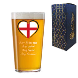 Personalised Engraved England Heart Pint Glass, Gift Boxed, 20oz Conical