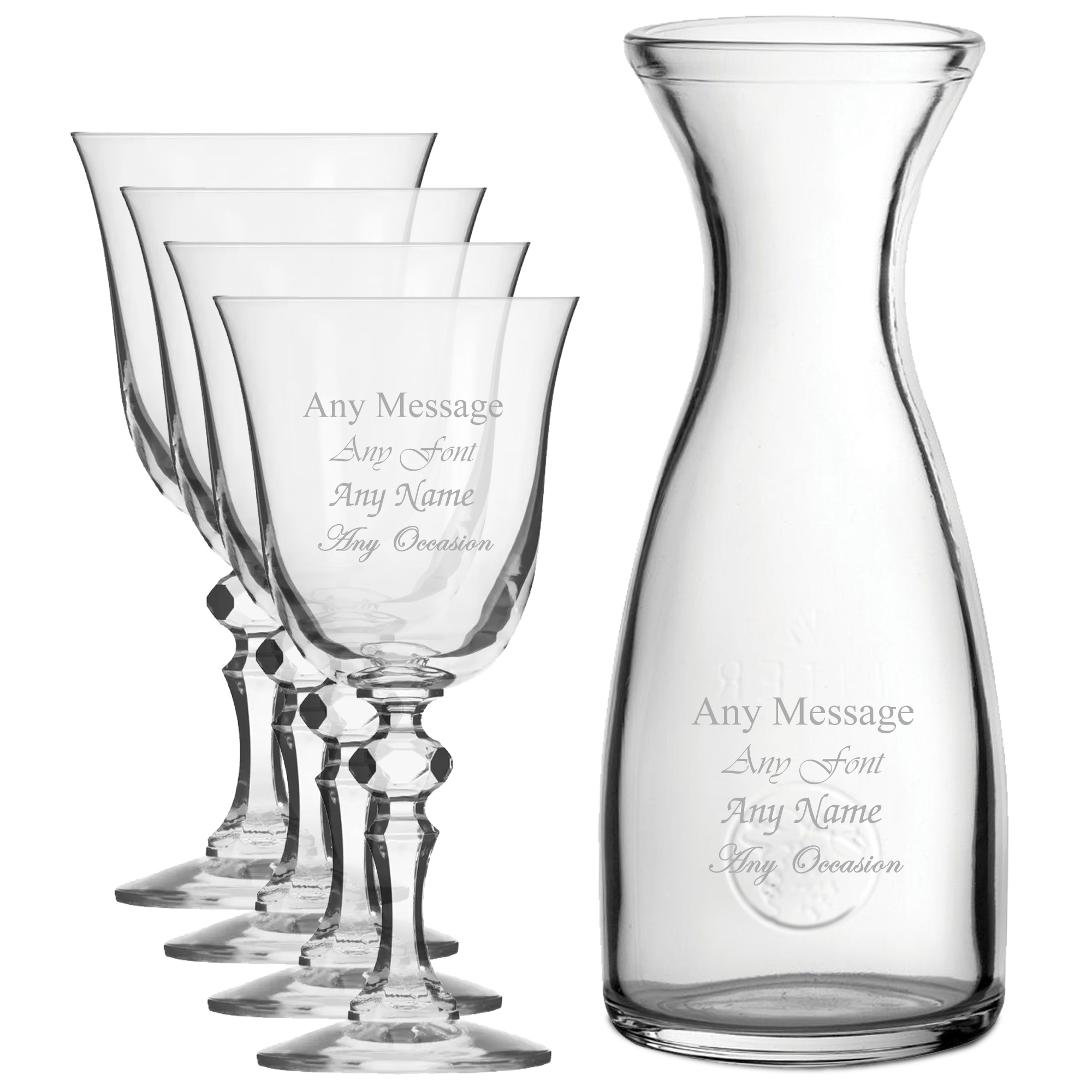 Personalized Etched Wine Glass with Designer Script Name, Glass or Crystal