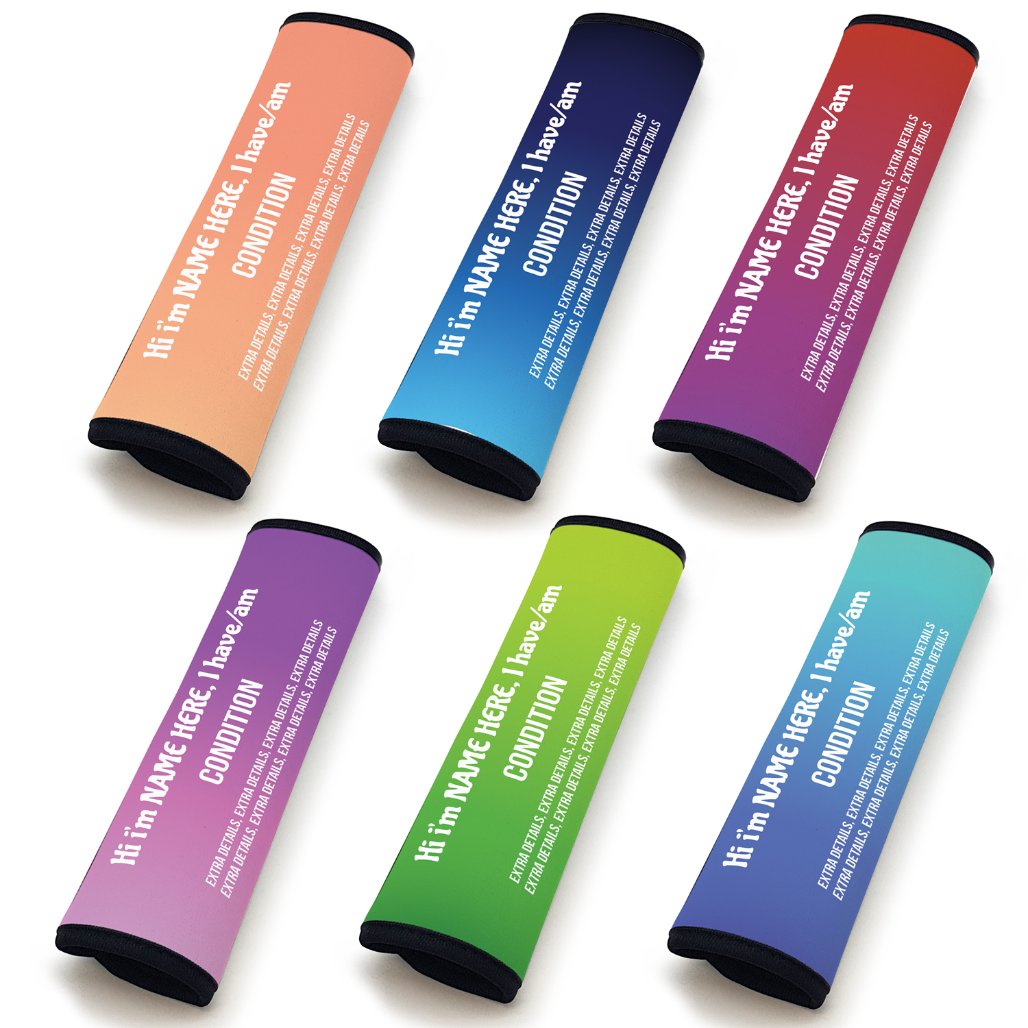 Personalised Seat Belt cover for medical conditions Vertical text